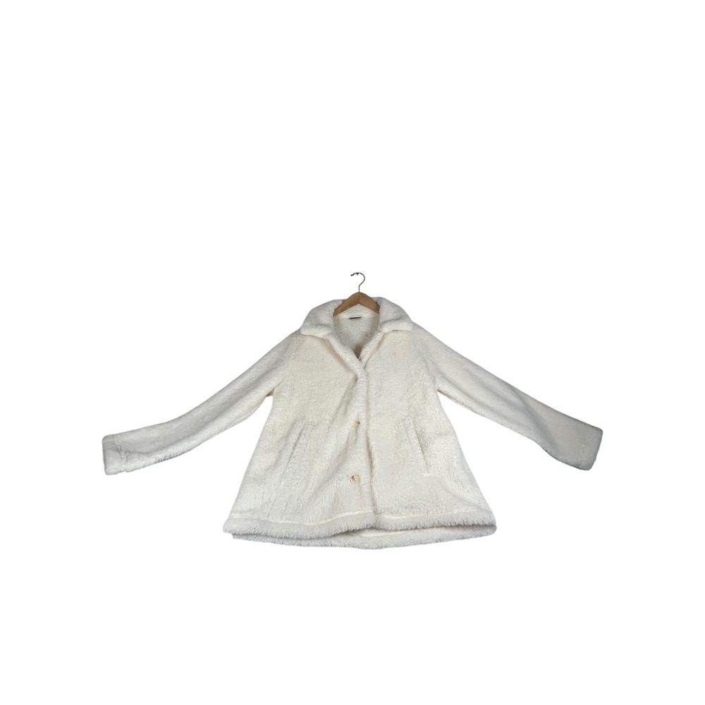 32 Degrees Heat Womens Cream Faux Fur Teddy Jacket Large Button Front Coat